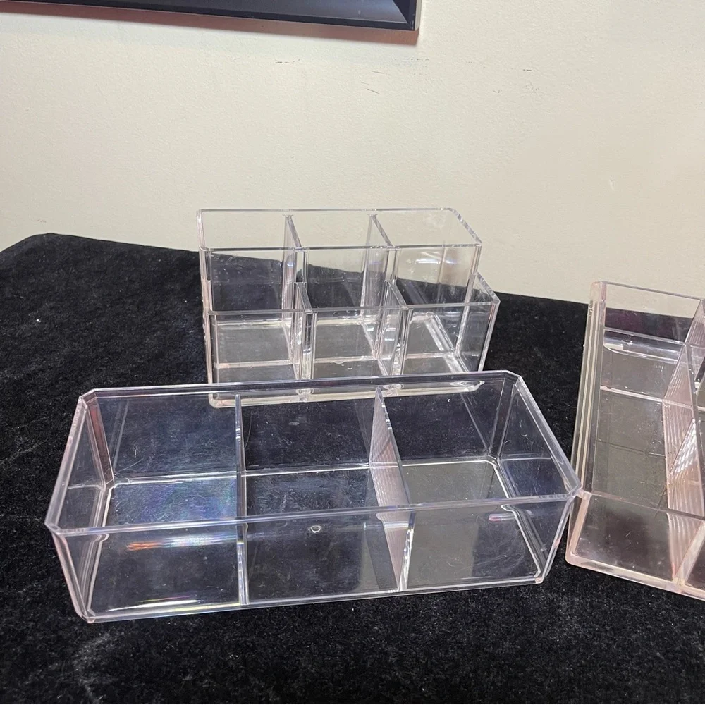 Set of 3 Clear Acrylic Organizer Trays | Vanity Makeup Desk Drawer Storage